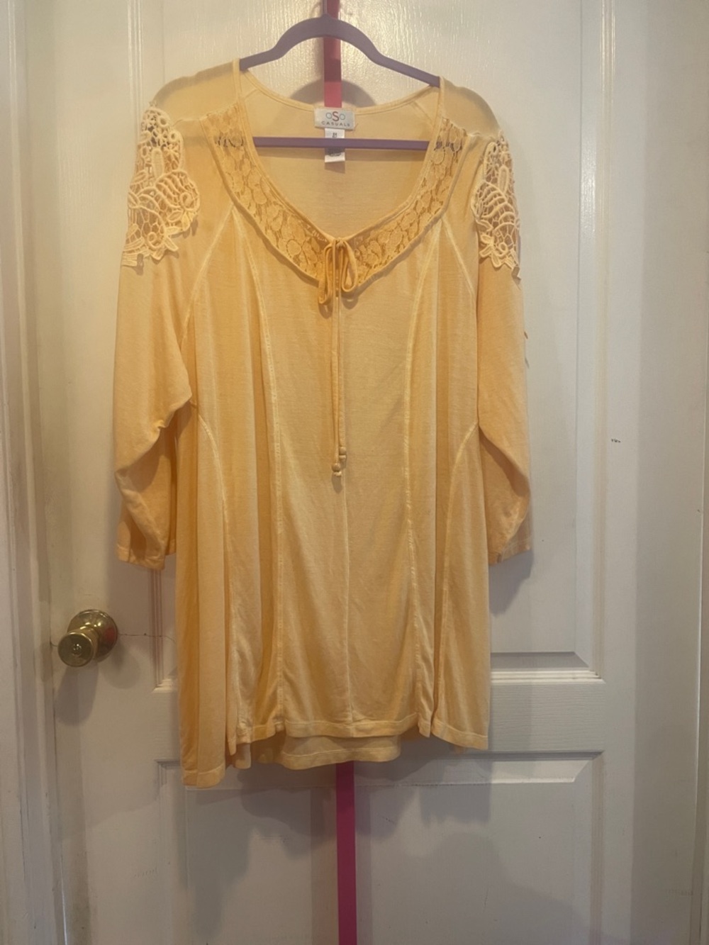 Light Yellow Lace-Trim Tie-Front Tunic by SO
